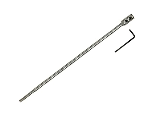 Metal rod with a hex key on a white background