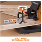 Circular saw with top clamp and extendable fence on a wooden surface