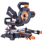 Circular saw with black and orange design on a white background