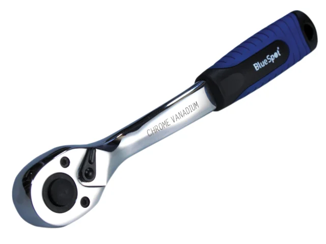 Ratchet wrench with blue handle and 'BlueSpot' branding on a white background