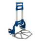 Hand truck with blue handle and wheels on a white background