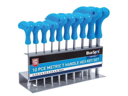 BlueSpot 10-piece metric T handle hex key set on a white background