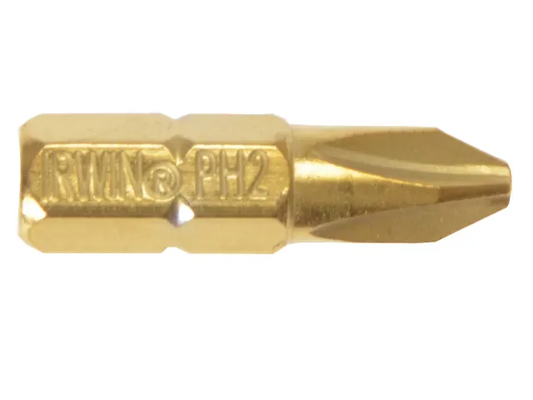 Gold-colored drill bit with 'Irwin' branding on a white background
