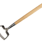 Gardening tool with wooden handle and metal head on a white background