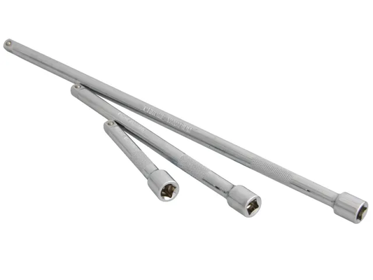 Set of metal extension bars on a white background