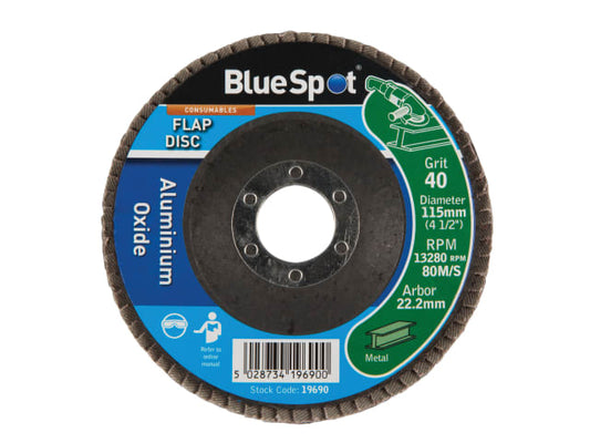 Flap disc with BlueSpot branding on a white background