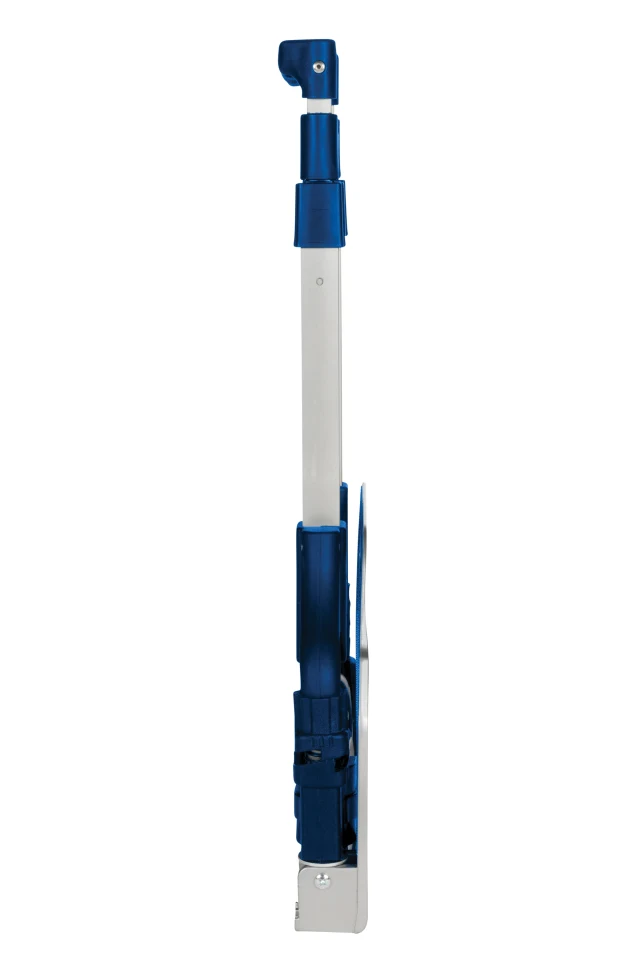 Blue and silver telescopic pole on a white background