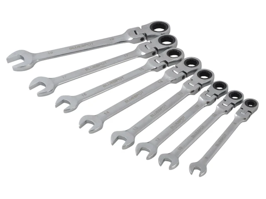 Set of six flexible head wrenches on a white background