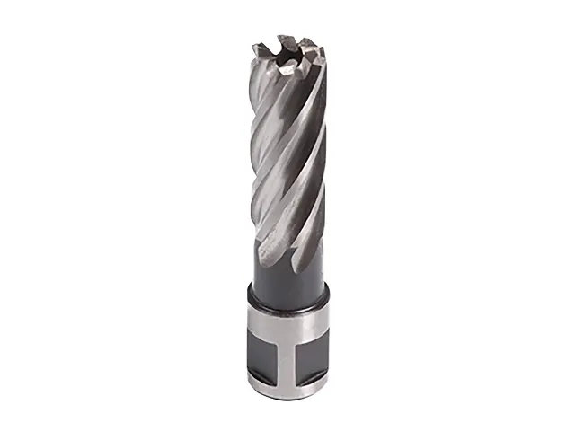 Metal drill bit on a white background