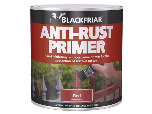Can of Blackfriar Anti-Rust Primer with a red label on a white background