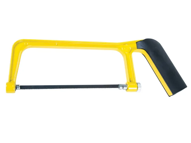 Yellow and black hacksaw on a white background