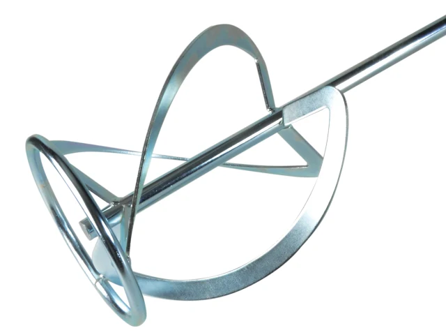 Metal mixing paddle on a white background