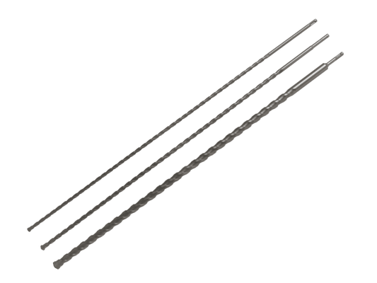 Three drill bits of different sizes on a white background