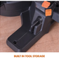 Close-up of a tool with built-in storage compartment on a wooden surface.