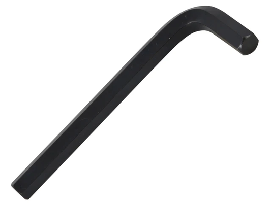 Black hex key wrench on a white background