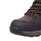 Brown hiking boot with black sole on a white background