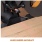 Circular saw with laser guide on a wooden surface, emphasizing accuracy.
