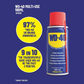WD-40 multi-use spray bottle with branding and product details on a blue background
