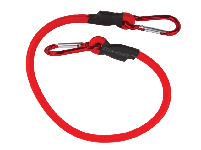 Red dog leash with carabiners on a white background