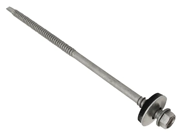 Metal screw with a hex head on a white background