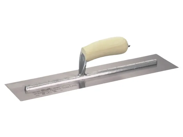 Metal trowel with a yellow handle on a white background