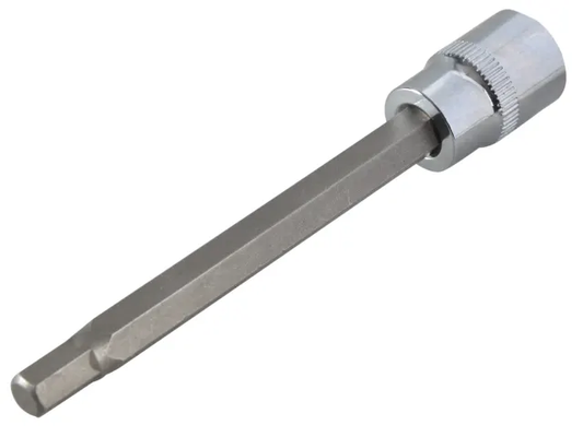 Metal screwdriver bit on a white background