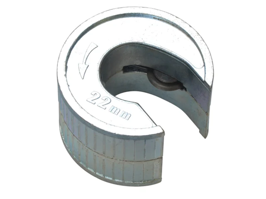 Metal pipe cutter with '22mm' marking on a white background