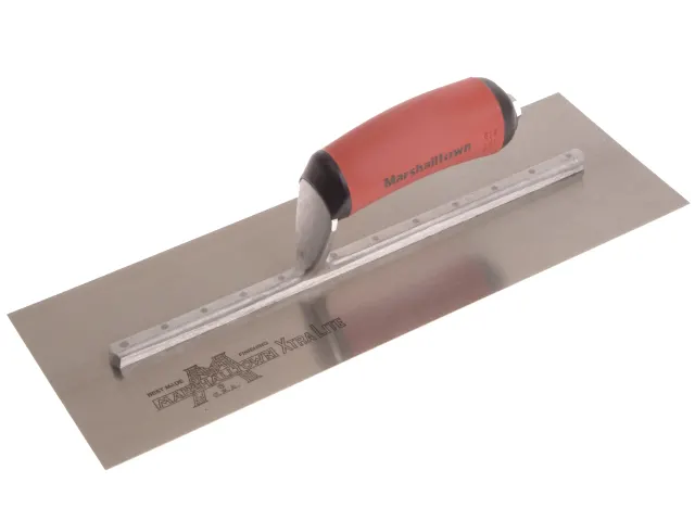 Plastering trowel with red handle on a white background