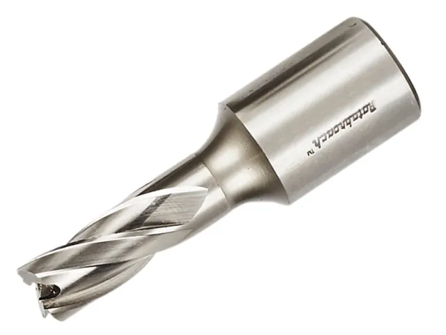 Metal drill bit with a brand name on a white background