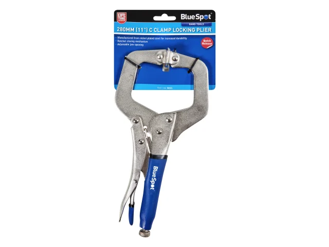 Locking plier with BlueSpot branding on a white background