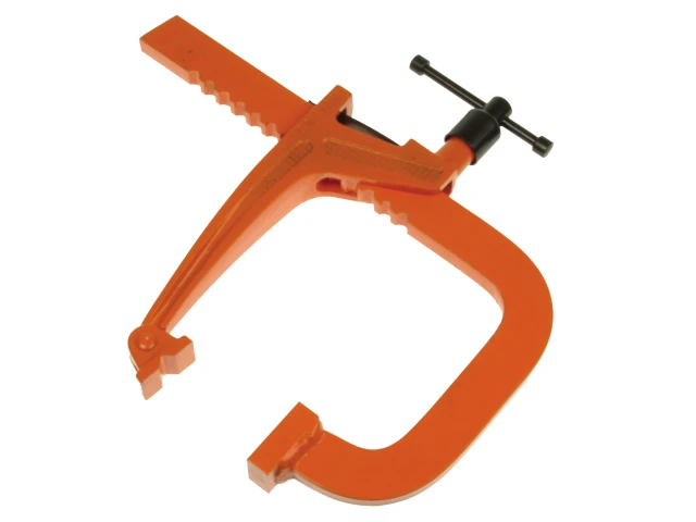 Orange metal clamp on a white background