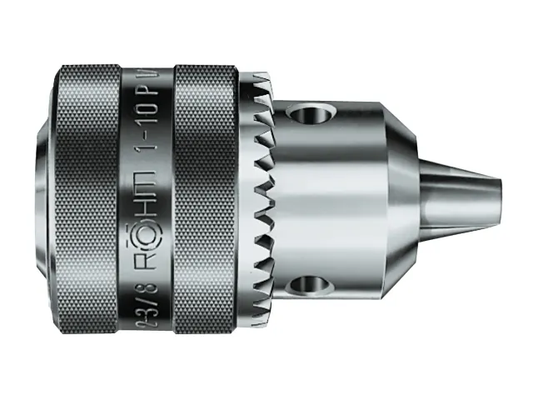 Metal drill bit holder with 'Rohm' branding on a white background