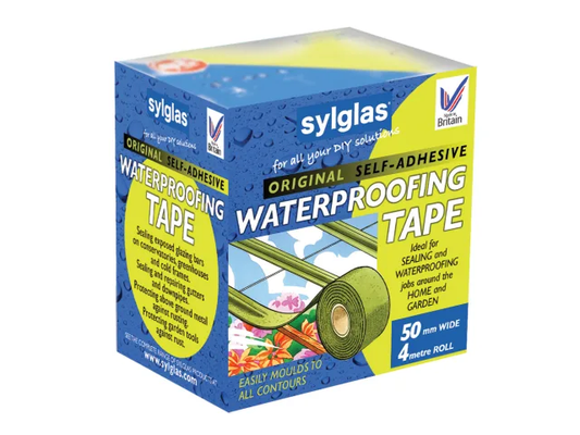 Box of sylglas self-adhesive waterproofing tape on a white background