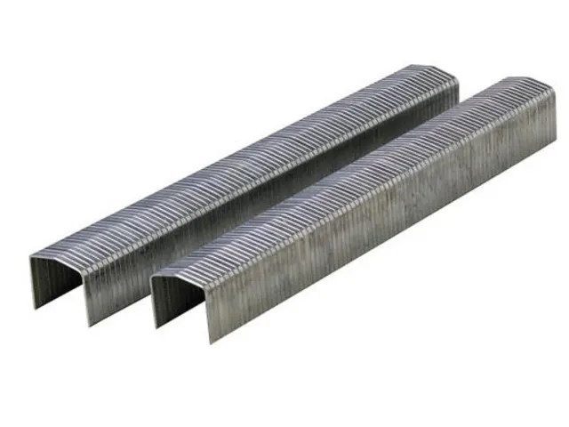 Two metal staples on a white background