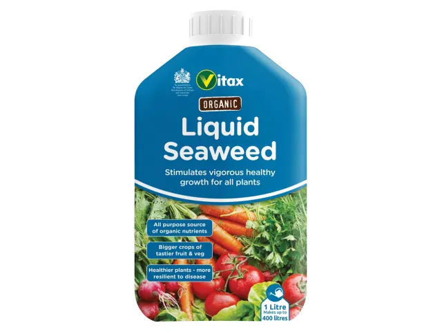 Vitax Organic Liquid Seaweed fertilizer bottle on a white background