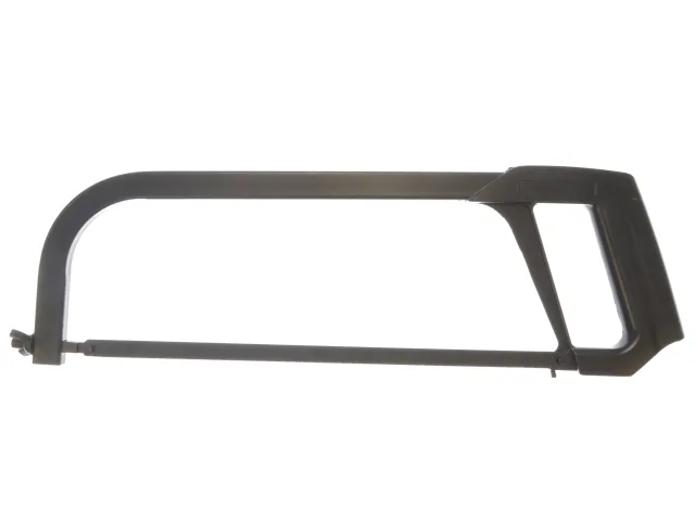Black metal hacksaw frame on a white background