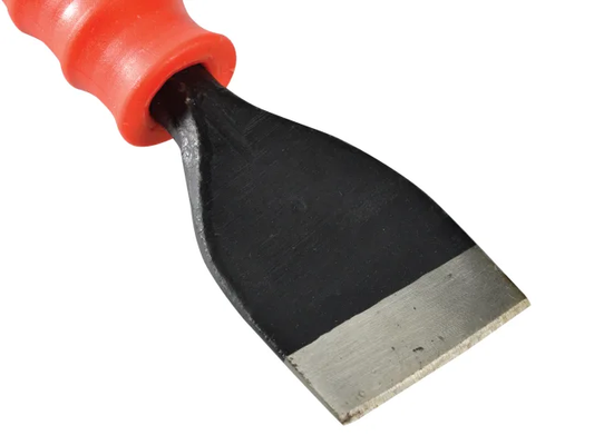 Chisel with red handle on a white background