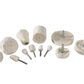 Set of various polystyrene foam shapes on a white background