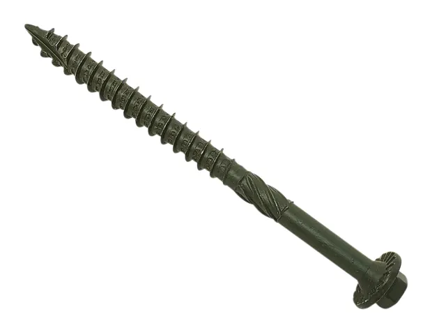 Green metal screw on a white background