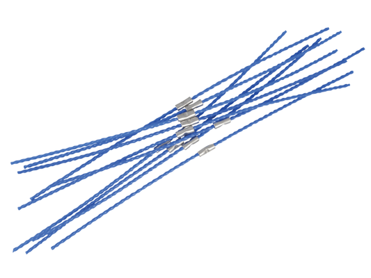 Set of blue fishing lines with connectors on a white background