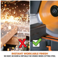 Comparison of cutting steel with and without a circular saw, showing sparks and a correct cutting method.