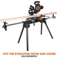 Mitre saw stand with a sliding table on a white background