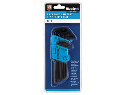 BlueSpot 9-piece long arm Torx key set packaging on a white background