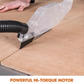 Floor cleaning tool with a powerful hi-torque motor on a wooden floor.