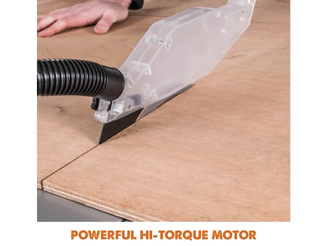 Floor cleaning tool with a powerful hi-torque motor on a wooden floor.