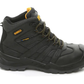 Black DeWalt boot with yellow accents on a white background