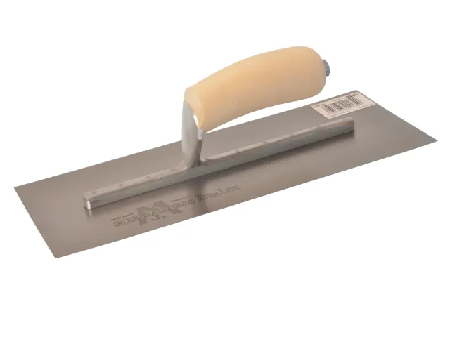 Metal trowel with a wooden handle on a white background