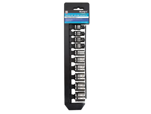 Set of sockets in a black holder with BlueSpot branding on a white background