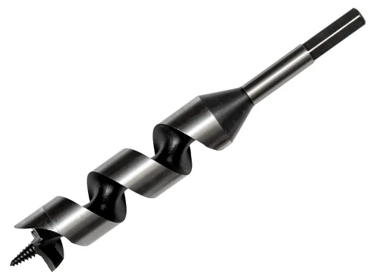 Metal drill bit on a white background