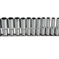Set of 12 socket wrenches in a metal holder on a white background